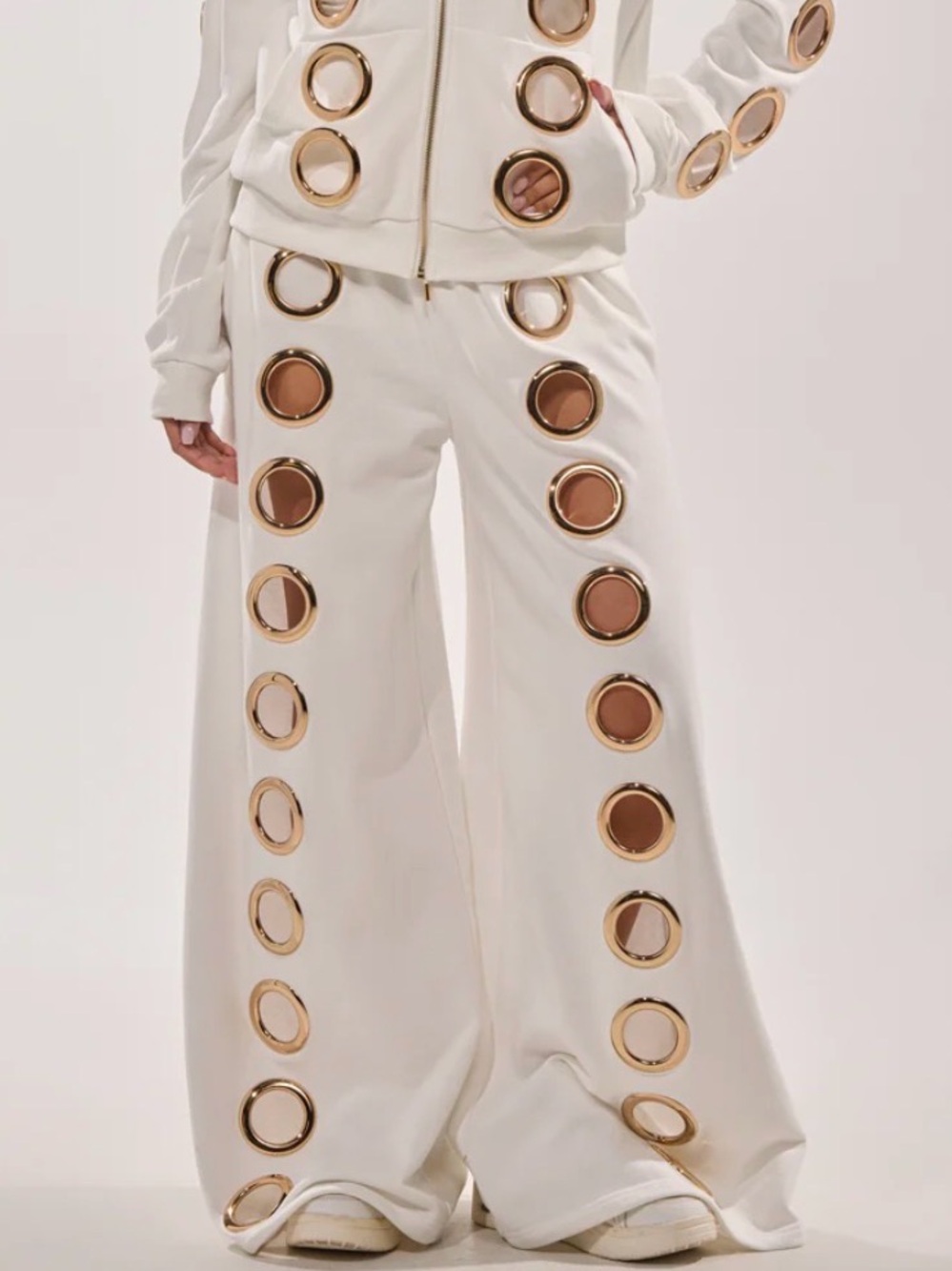 Wide Leg with Holes in White (drawstring ankle)
